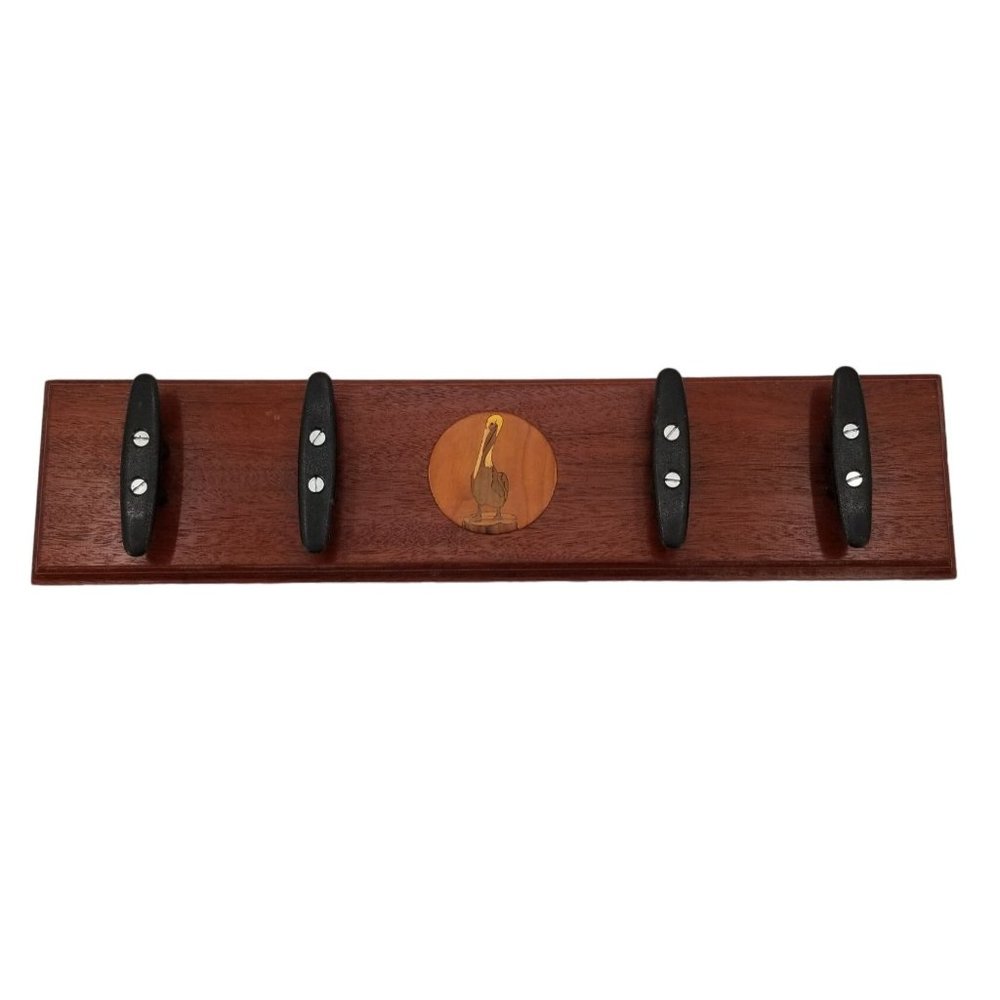 Wood Coat and Hat Rack Inlaid Wood Pelican - 4 Hooks  Handmade